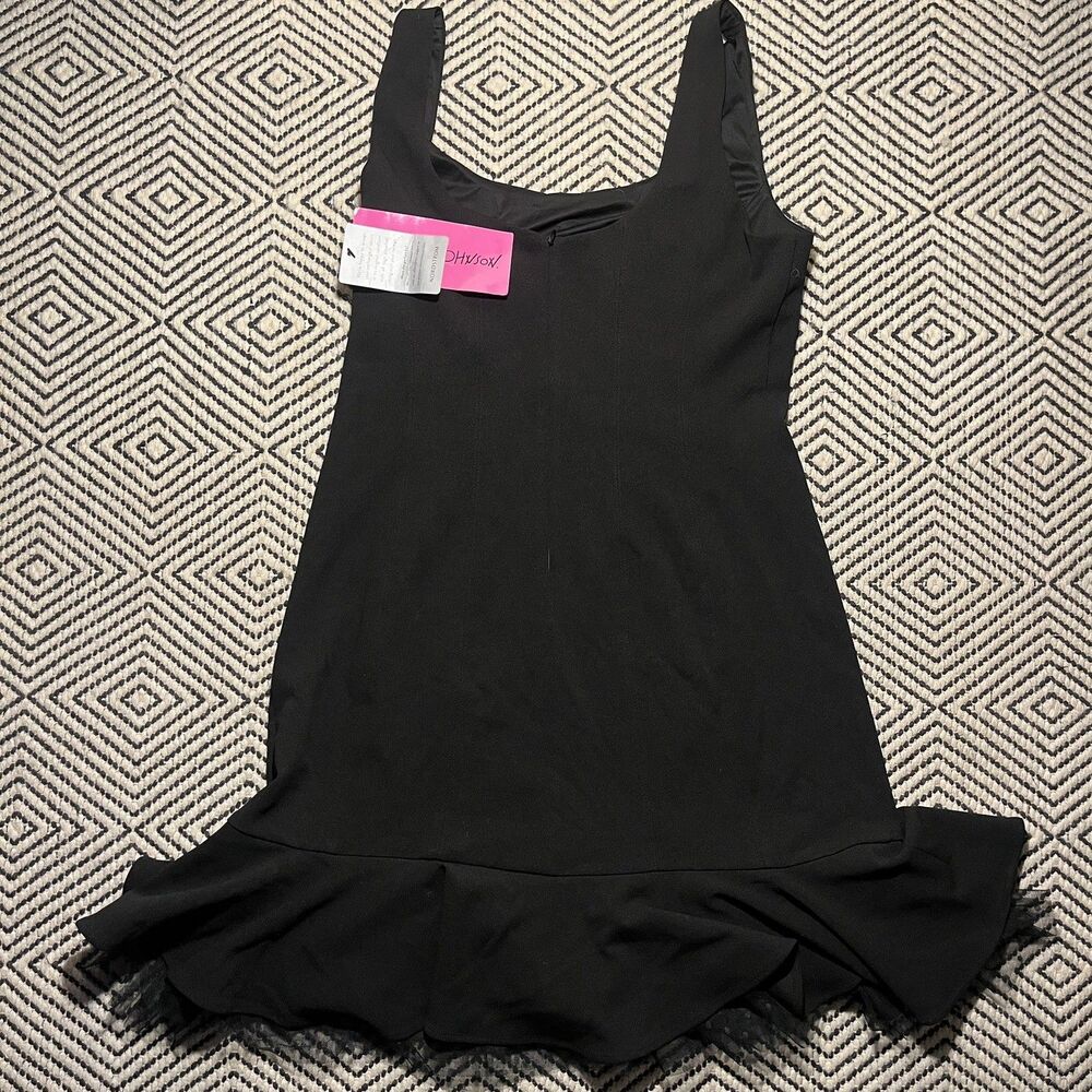 Betsey Johnson Black scuba tulle textured ruffle flutter hem Dress 6